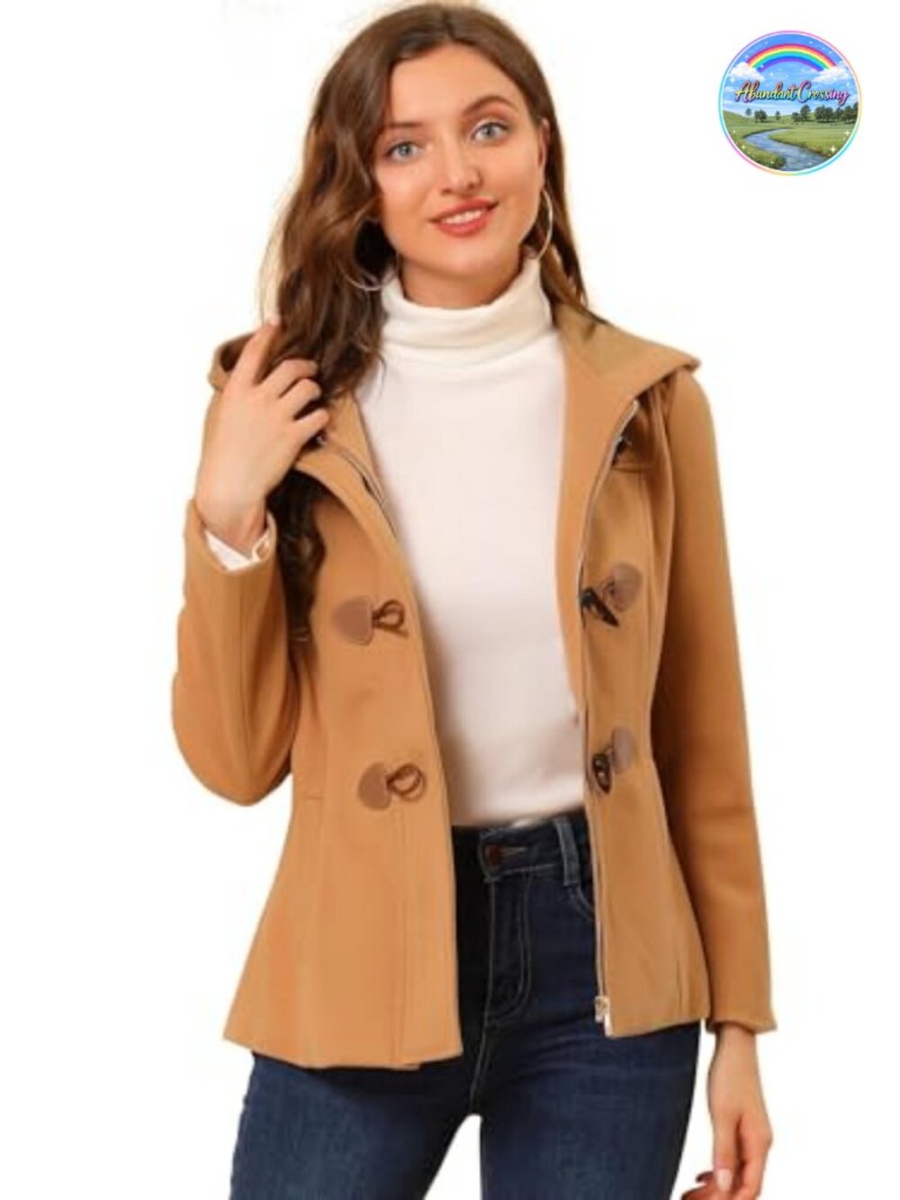 Womens Cropped Pea Coat Zip Up Toggle Button Hooded Winter Coat
